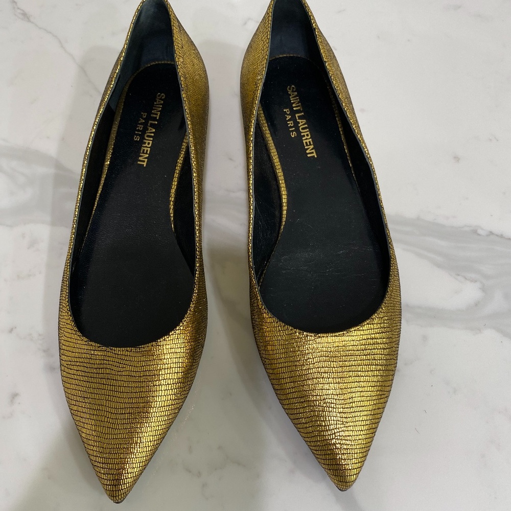 YSL Gold Flat Shoes